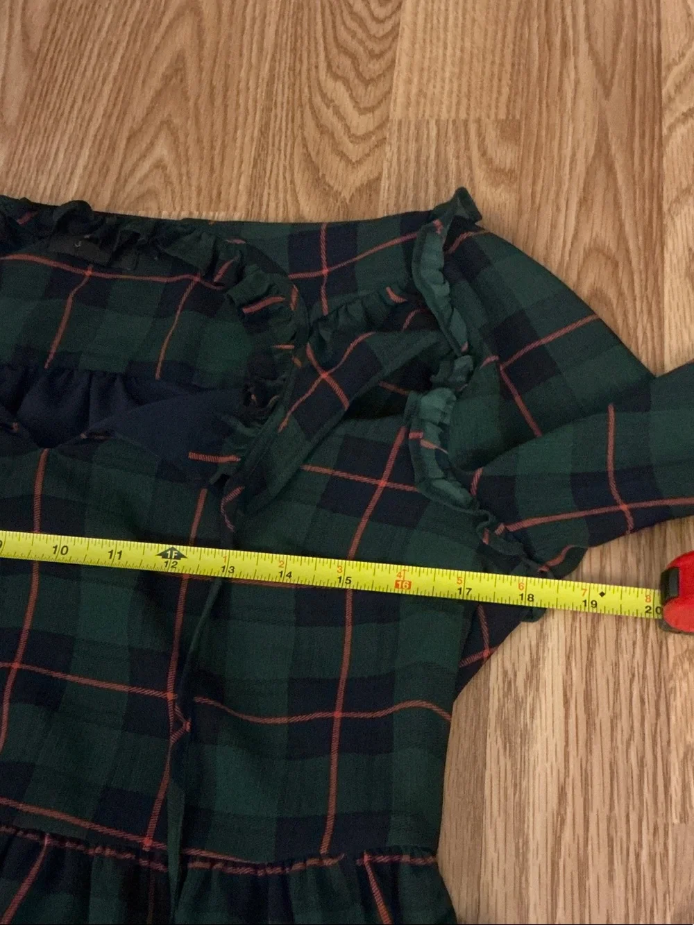 J. Crew Dark Green Plaid Ruffle-Trim Tiered Dress Size Small Petite